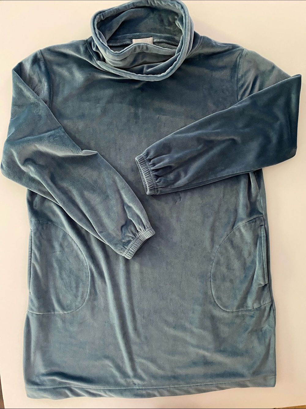Softies Dress 35" Feather Velour Funnel Neck Lounger Dress Blue Velvet Blue L - Picture 9 of 12